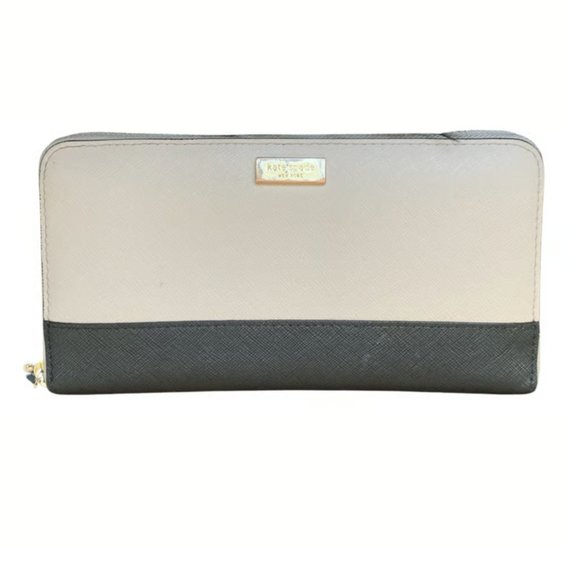 KATE SPADE beige/black Saffiano Leather Zip Wallet - Picture 1 of 3